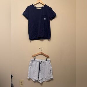 Rae Dunn Navy Blue & Gray Striped Pajama Set